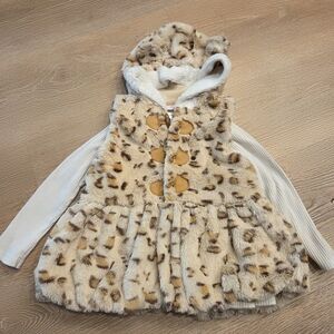 Leopard Print Fur Hooded Vest